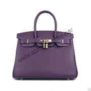 Hermes Birkin 25cm tote clemence leather purple gold hardware