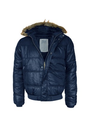 Mens Crosshatch Flantise Navy Hooded Padded Bomber Jacket
