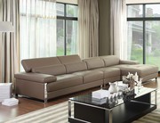 Grey Real Leather Corner Sofa Suite