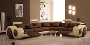 Brown and Cream Leather Corner Sofa 