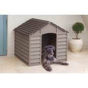 DURABLE PLASTIC OUTDOOR DOG HOME SHELTER KENNEL-MOCHA GREEN BEIGE