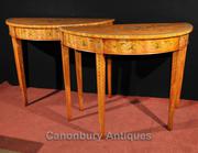 Pair Adams Console Tables Regency Demi Lune Painted Satinwood Furnitur