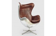 Egg chair replica with brown faux leather and aluminium shell