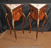 Pair French Empire Triangle Side Tables Cocktail Inlay Table