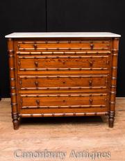 Antique French Regency Commode Chest Drawers Pine Faux Bamboo 1890