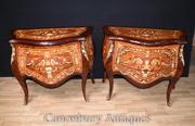 Pair Louis XVI Bombe Chests of Drawers Commodes Inlay Bedsides Nightst