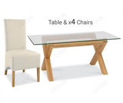 Bentley Designs Lyon Oak Dining Table with 4 Wing Back Ivory Chair