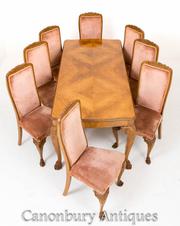 Walnut Queen Anne Dining Table and Chair Set Suite