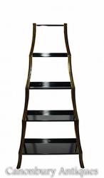 Regency Black Lacquer Etagere Bookcase Shelf Unit