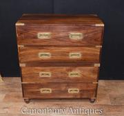 Antique Teak Military Campaign Chest Drawers Secretary Desk