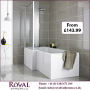 Premier L Shaped Shower Bath with Front Screen and Panel available