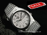 Seiko Men's Seiko Automatic White Grid Dial Stainless Steel SNXF05 wat