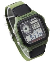 Casio Men's AE-1200WHB-3BVDF Black Nylon Strap World Time Quartz Digit