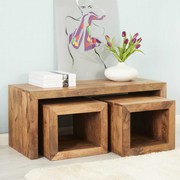 Indian Hub Toko Light Mango John Long Cubed Coffee Table Set