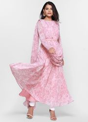 PEARL PRINT DRAPED FLOW DRESS SET