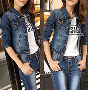 Women Denim Jacket Top Ladies Long Sleeve Button Up
