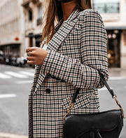 Women's Notch Lapel Blazer One Button Boyfriend Blazers Suit Plaid Jac