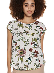 ONLY Women's Onlvic Ss Aop Top Noos Wvn Vest,  Cloud Dancer/AOP:BOTANIC