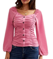 GRACE KARIN Women Casual Long Lantern Sleeve V-Neck Blouse Tops Slim F