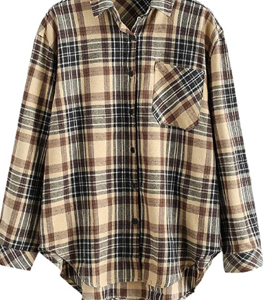 ZAFUL Women's Long Sleeve Plaid Shirt Blouses Shirt Button Down Tops L