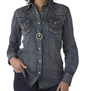 Wrangler Women's Long Sleeve Snap Front Denim Western Shirt Blouse