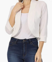 Women's 3/4 Sleeve Collarless Work Office Crop Suit1015