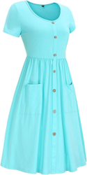 UGES Women's V Neck Button Down Skater Dress with Pockets.