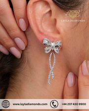 Diamond Bow Stud Earrings for Women | Feminine Elegant Shine