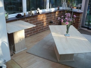 marble-like heavy cream coloured coffeetable and side table